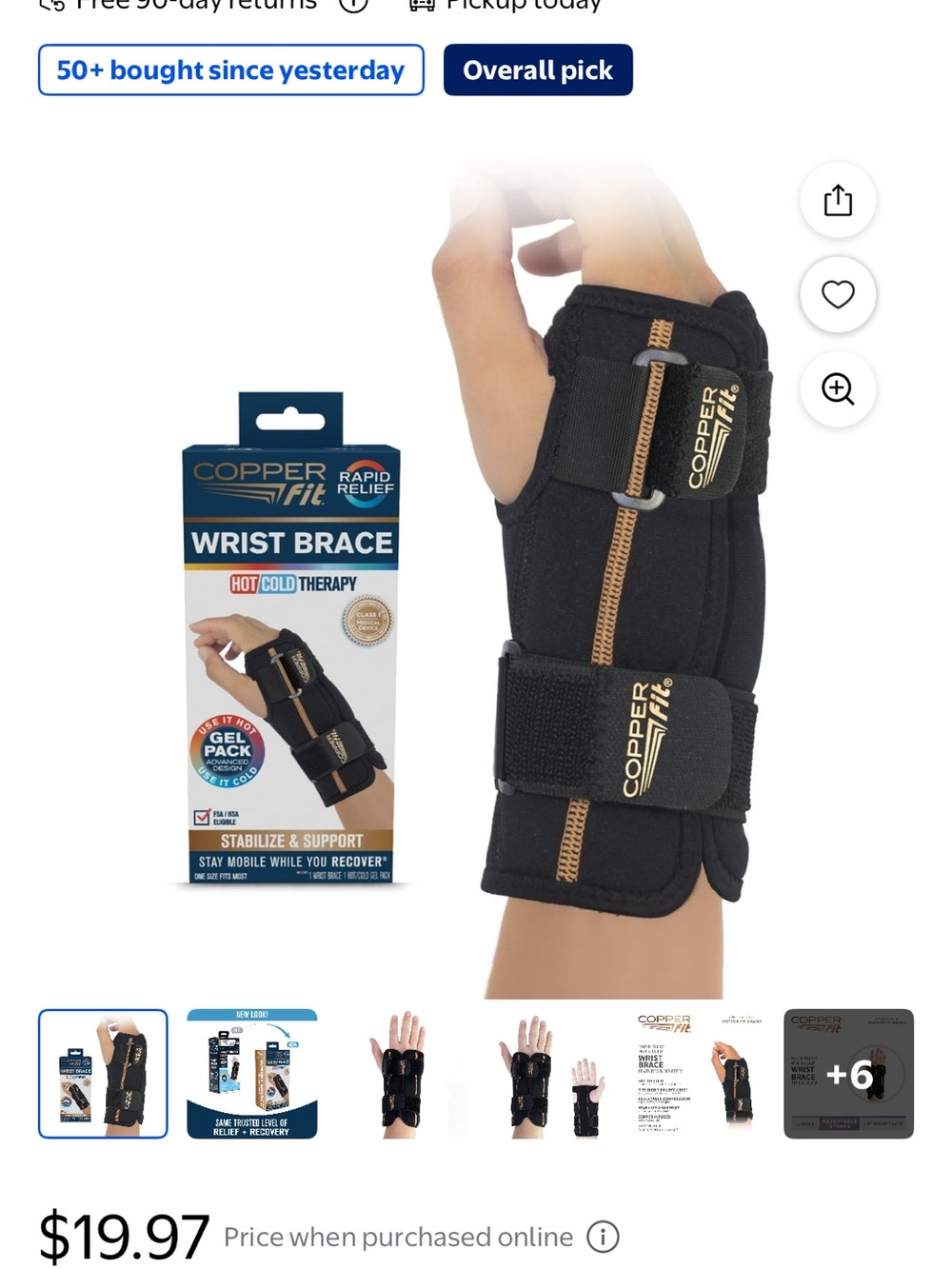 Copper Fit Wrist Brace in Black with Gold Trim